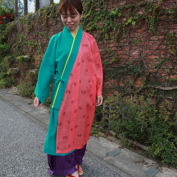 琉球舞踊 着物 刺繍生地 舞台衣装 エメラルドグリーン 花柄 ロング着物 琉球舞踊 衣装 びんがた 衣裳 紅型 凄 沖縄 袷せ仕立て上がり