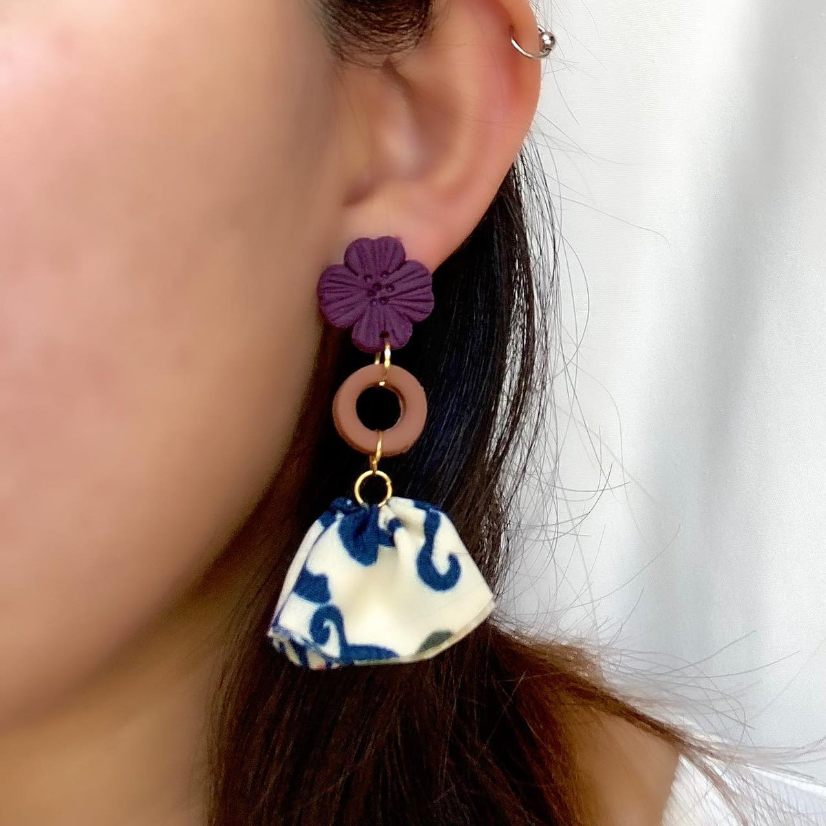 ピアス】花ごころ ポリマークレイピアス 沖縄 紅型ピアス 粘土