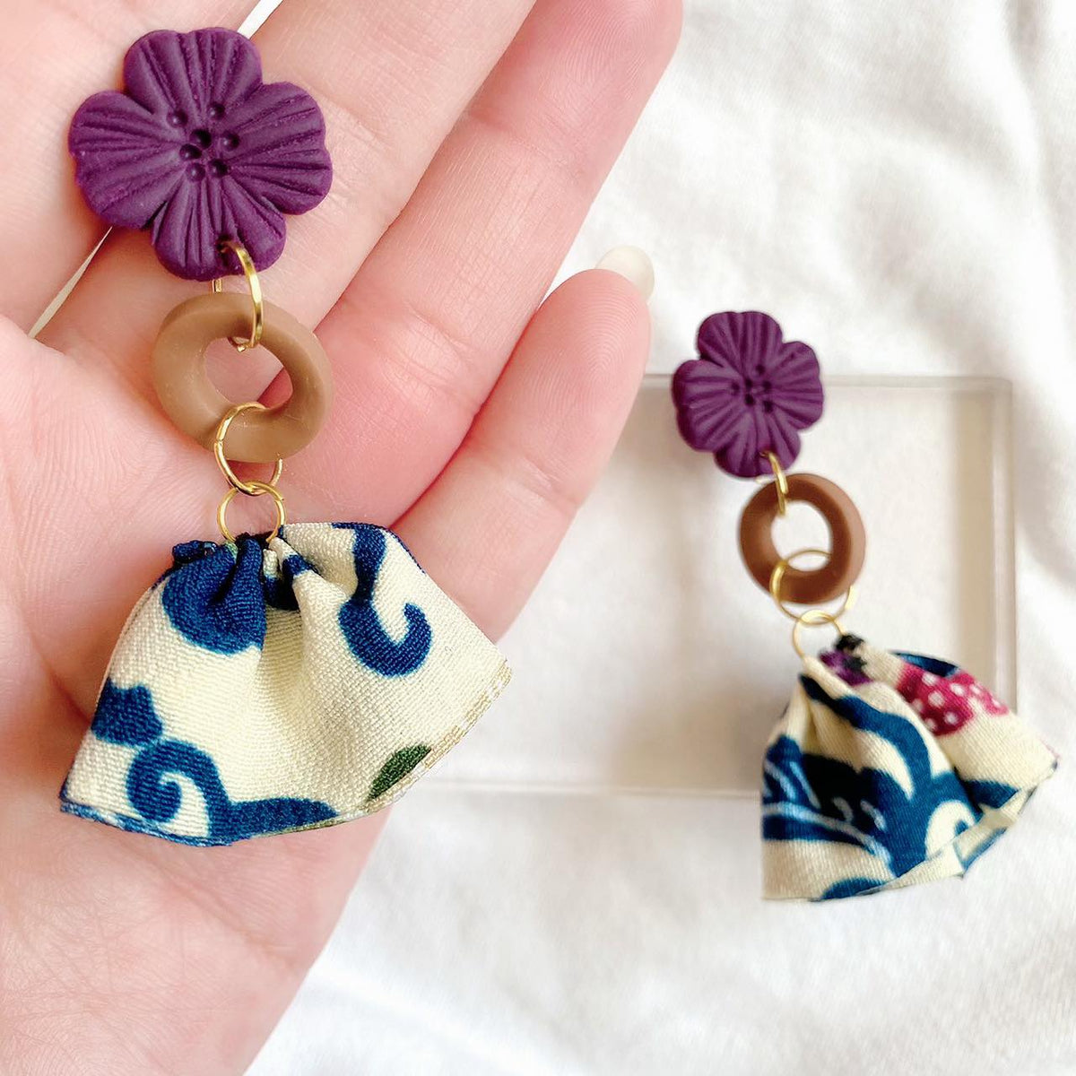 ピアス】花ごころ ポリマークレイピアス 沖縄 紅型ピアス 粘土