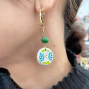 【ピアス＆イヤリング】やちむんグリーン ポリマークレイピアス