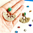 【ピアス＆イヤリング】ボリュームフリンジ グリーン ポリマークレイピアス